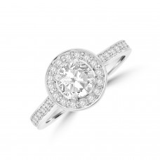 18ct White Gold Diamond Solitaire Halo Ring