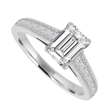 Platinum Emerald cut Diamond Solitaire Ring .76/.50ct