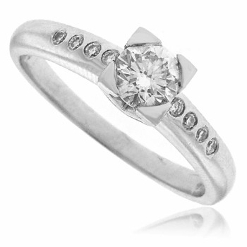 Platinum Solitaire Diamond Ring with set Shoulders