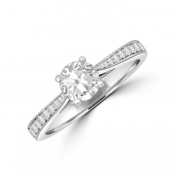 Platinum Solitaire HSi2 Diamond Set Shoulders Ring