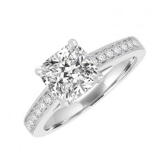 Platinum Solitaire Cushion Diamond Ring Stone Shoulders