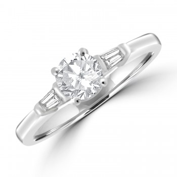 Platinum Diamond Solitaire and Baguette Ring