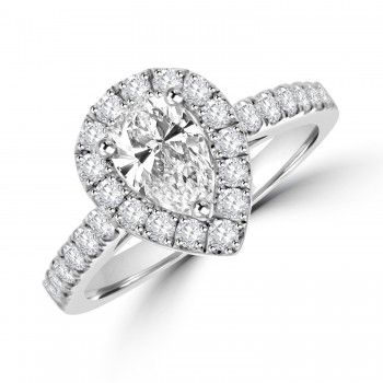 Platinum Pear cut ESi1 Diamond Halo Ring