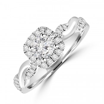 Platinum Diamond Halo ring with Twisted shank
