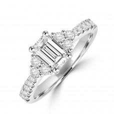 Platinum Emerald cut ESi1 Diamond Trefoil Ring