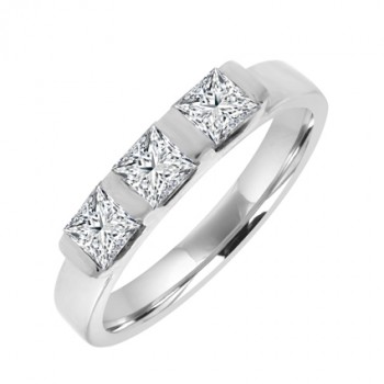 Platinum 3-Stone Princess cut Diamond Bar Set Ring