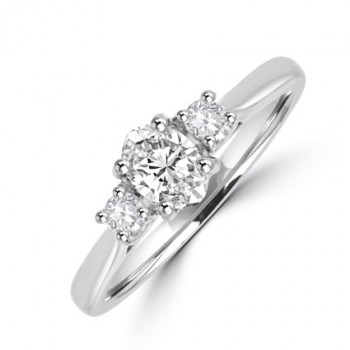 Platinum 3-stone Oval & Brilliant cut Diamond Engagement Ring