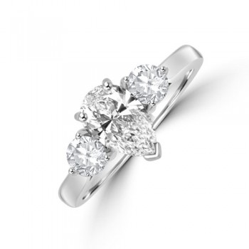Platinum Three-stone Pear DSi2 Diamond & Brilliant cut Ring