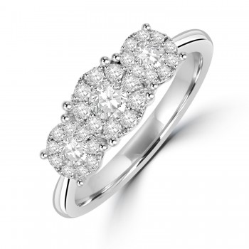 Platinum Three-stone Illusion Cluster Diamond ring