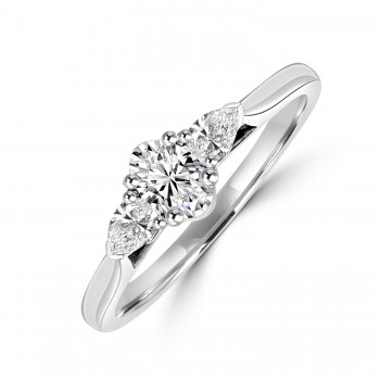 Platinum Three-stone Oval and Pear Diamond Ring