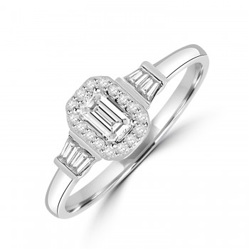 Platinum Baguette Diamond Halo Ring