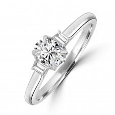 Platinum Oval ESi1 Diamond and Baguette three-stone ring