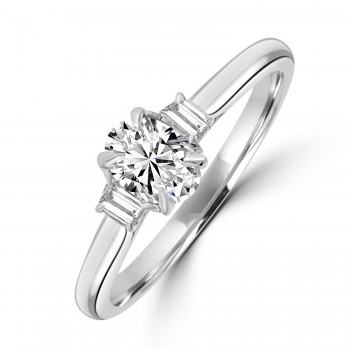 Platinum Oval ESi1 Diamond and Baguette three-stone ring