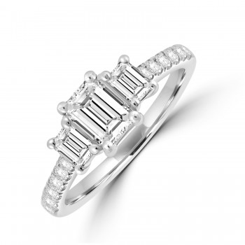 Platinum Emerald cut 3 Stone Ring