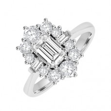 Platinum 13-stone Emerald cut Diamond Cluster Engagement Ring
