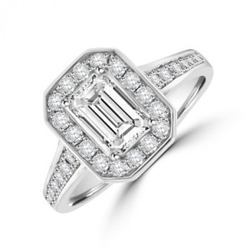 Platinum Emerald cut Diamond Halo Ring