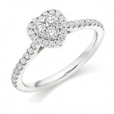 Platinum Diamond Heart Cluster Halo Ring