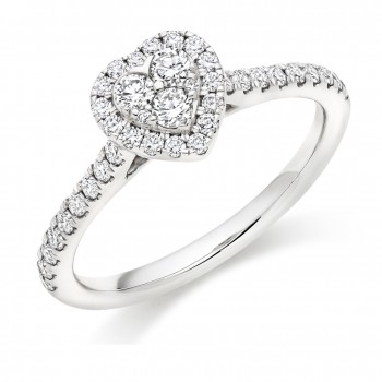 Platinum Diamond Heart Cluster Halo Ring