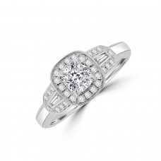 Platinum .53ct Cushion EVS1 Diamond Triple Cluster Ring
