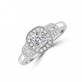 Platinum .53ct Cushion EVS1 Diamond Triple Cluster Ring