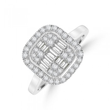 Platinum Baguette Diamond Cushion Halo Cluster Ring