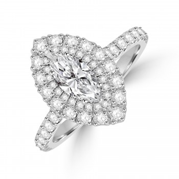 Platinum Marquise Diamond Double Halo Ring