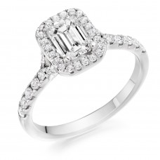 Platinum Emerald cut ESi1 Diamond Halo Ring