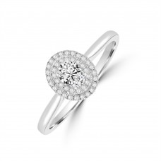 Platinum Solitaire Oval Diamond Double Halo Ring