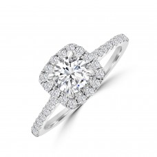 Platinum Solitaire FSi1 Diamond Cushion Halo Ring