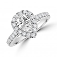 Platinum Pear GVS2 Diamond Halo Ring