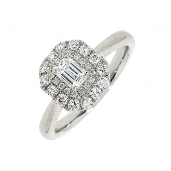Platinum Emerald cut DVS1 Diamond Double Halo Ring