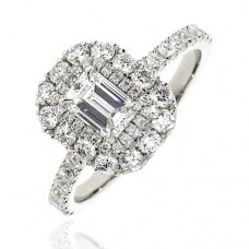 Platinum Emerald cut EVS2 Diamond double halo ring