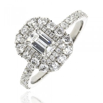 Platinum Emerald cut EVS2 Diamond double halo ring