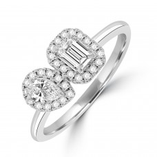 Platinum Pear and Emerald cut Diamond Double Halo ring
