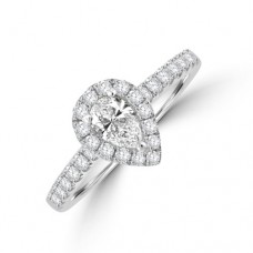 Platinum Pear DSi1 Diamond Halo ring