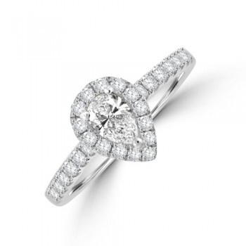 Platinum Pear DSi1 Diamond Halo ring
