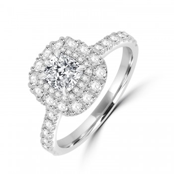 Platinum Cushion EVS2 Diamond Double Halo ring