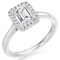 Platinum Emerald cut FSi1 Diamond Halo ring