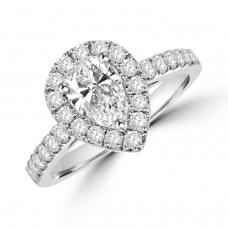 Platinum Pear DSi1 Diamond Halo ring