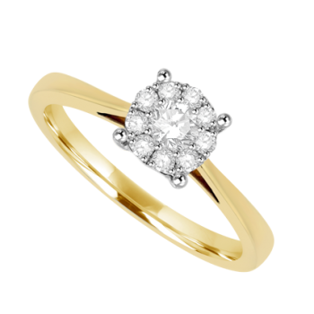 18ct Gold Diamond Solitaire Illusion Cluster Ring