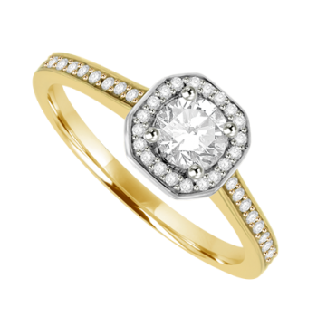 18ct Gold Solitaire .50ct VS1 Diamond Cushion Halo Ring