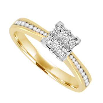 18ct Gold Princess cut Diamond Quad Cluster Ring