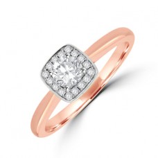 18ct Rose Gold Diamond Solitaire Cushion Halo Ring