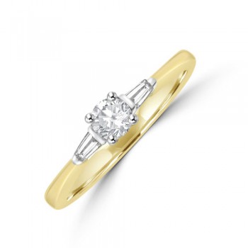 18ct Gold Solitaire Diamond & Baguette Ring