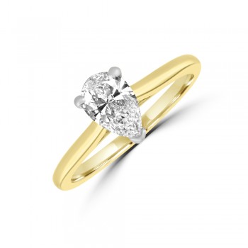 18ct Gold and Platinum .90ct Pear ESi1 Diamond Solitaire Ring