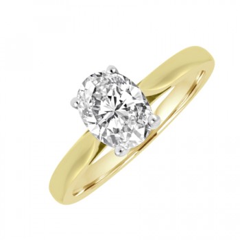 18ct Gold and Platinum Solitaire Oval FSi2 Diamond Ring