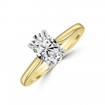 18ct Gold and Platinum Solitaire Oval DSi2 Diamond ring