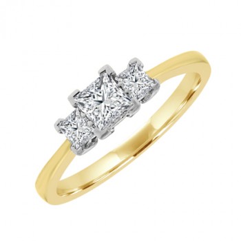 18ct Gold Three-Stone Princess cut Diamond Ring