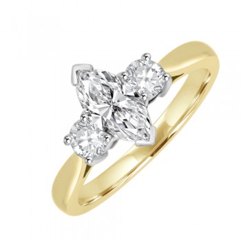 18ct Gold Three Stone Marquise & Brilliant Diamond Ring