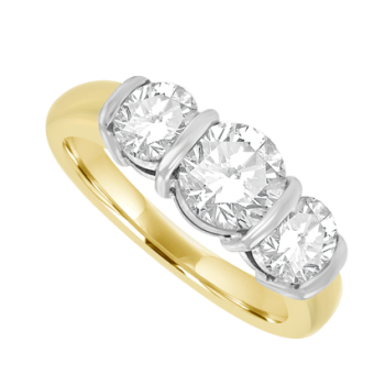 18ct Gold 3-Stone 1.58ct Diamond Bar Set Ring